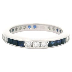 18k White Gold 0.98ctw Alternating Sapphire 
Diamond Eternity Stack Band Ring