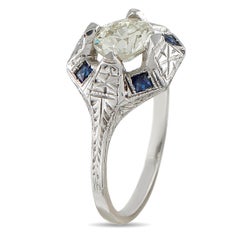 Anillo Octágono de Zafiro y Diamante de Oro Blanco de 18 K y 0,99 ct