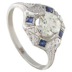 18K White Gold 0.99ct Diamond and Sapphire Octagon Ring MF31-110625