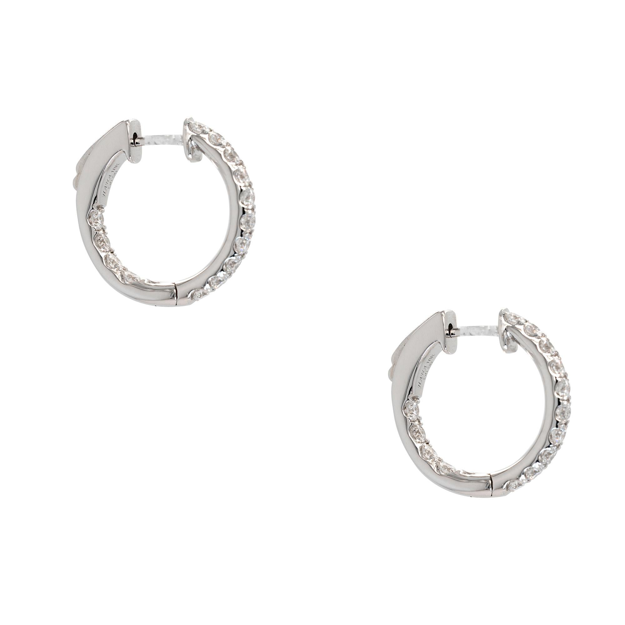 Round Cut 18k White Gold 0.99ct Round Brilliant Natural Diamond Inside Out Hoop Earrings For Sale