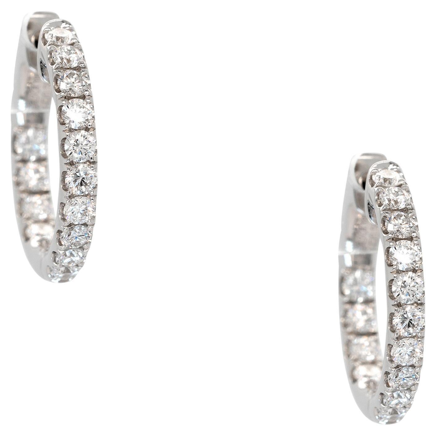 18k White Gold 0.99ct Round Brilliant Natural Diamond Inside Out Hoop Earrings For Sale