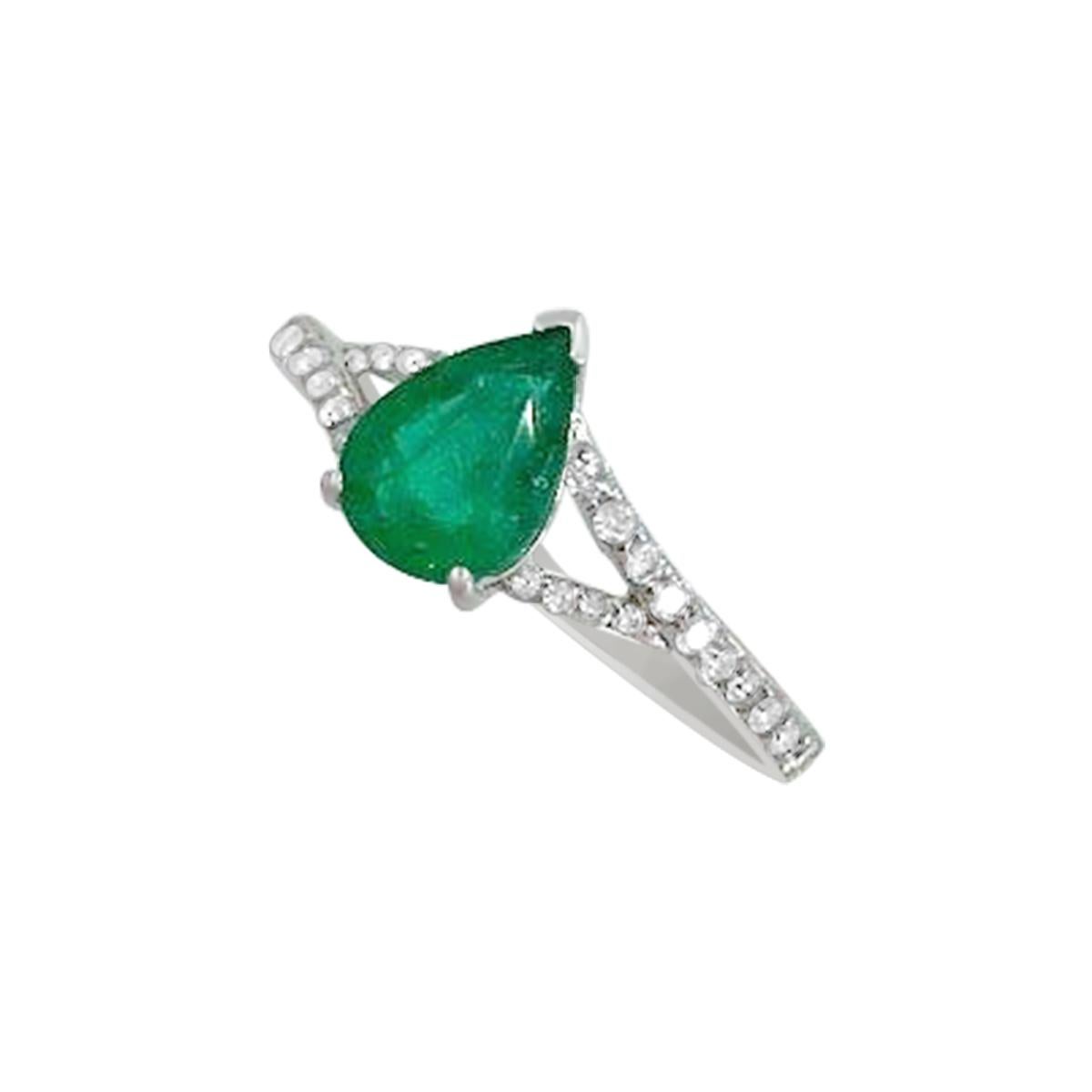 Modern 18K White Gold 0.99cts Emerald and Diamond Ring, Style# TS1024R