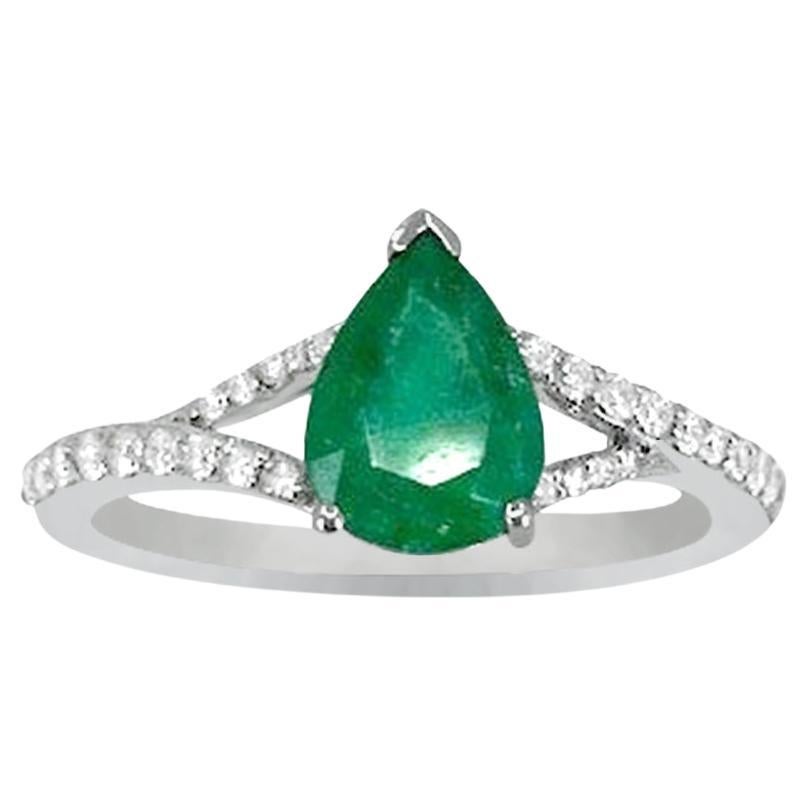 18K White Gold 0.99cts Emerald and Diamond Ring, Style# TS1024R