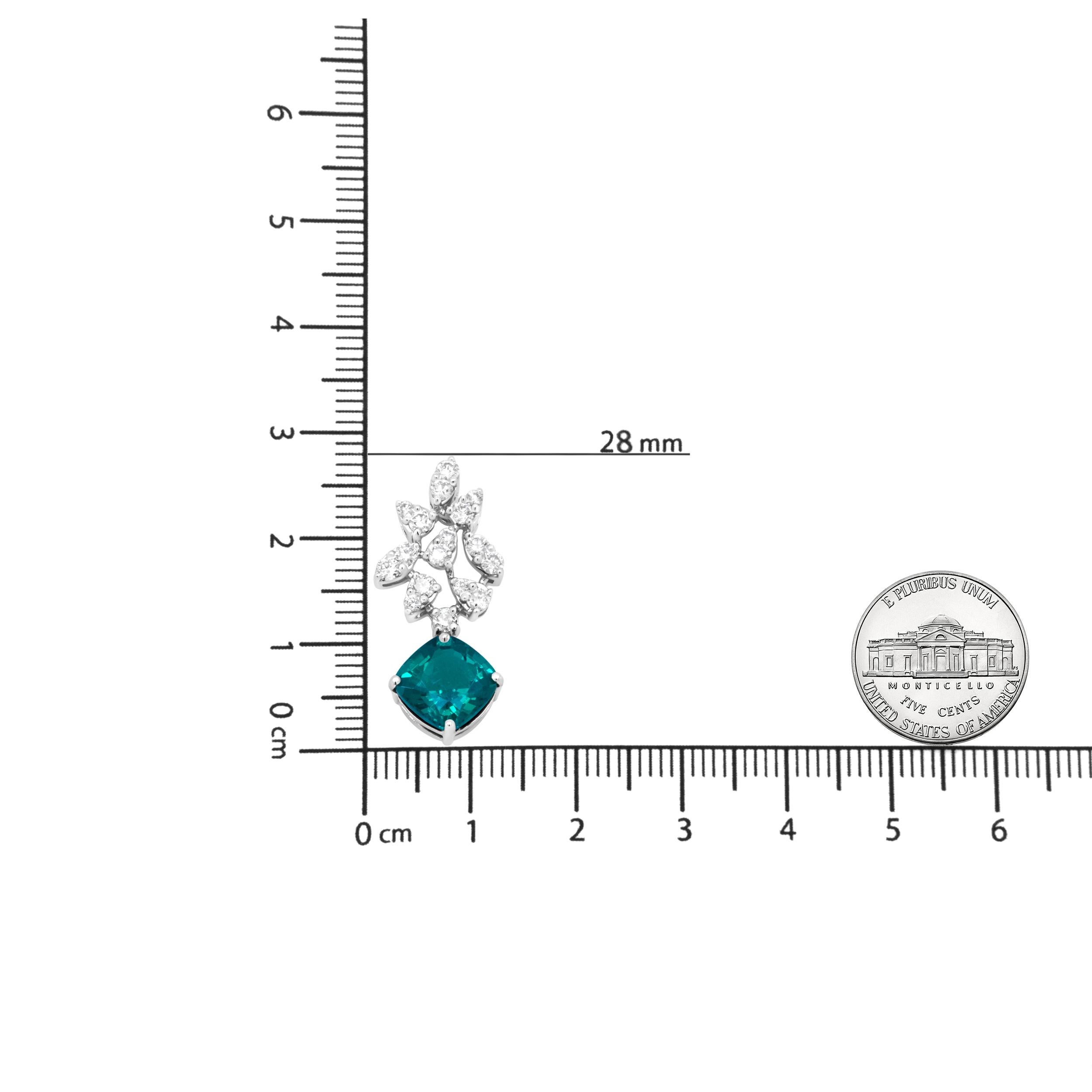 Cushion Cut 18K White Gold 1 1/10 Carat Diamond and Green Emerald Drop Earrings For Sale