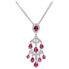 18K White Gold 1 1/10ct Diamond & Pink Tourmaline Double-Strand Pendant Necklace