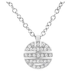 18K White Gold 1/10 Carat Round Diamond Shou Longevity Charm Pendant Necklace