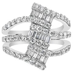 18K Weißgold 1 3/4 Cttw Diamant Multi Crossover und Split Shank Cocktail Ring