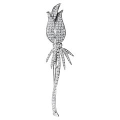 18K White Gold 1 3/5 Carat Pave Set Diamond Tulip Brooch Pin