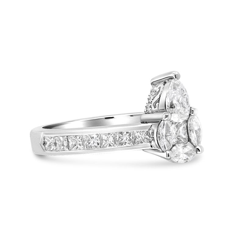 18K White Gold 1 3/8 Carat Diamond Pear Shaped Composite Style