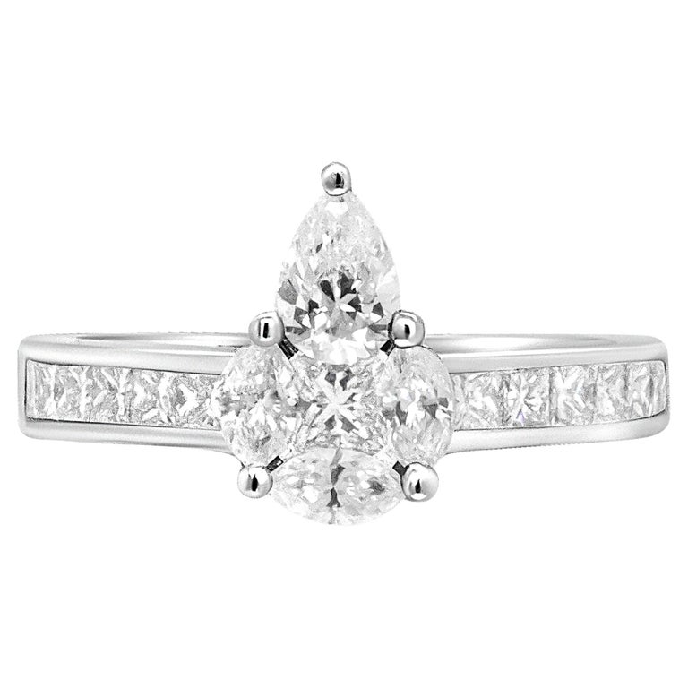18K White Gold 1 3/8 Carat Diamond Pear Shaped Composite Style Engagement Ring For Sale at 1stDibs