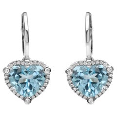 18K White Gold 1/4 Carat Diamond and Sky Blue Topaz Gemstone Dangle Hoop Earring