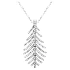 18K White Gold 1/5 Carat Round Diamond Leaf-Shape Pendant Necklace