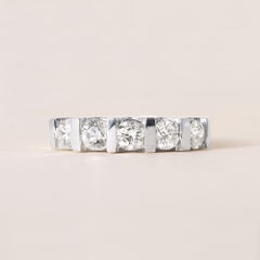 18K White Gold Circa 1990 Modern 1 Carat Five Stone Diamond Ring