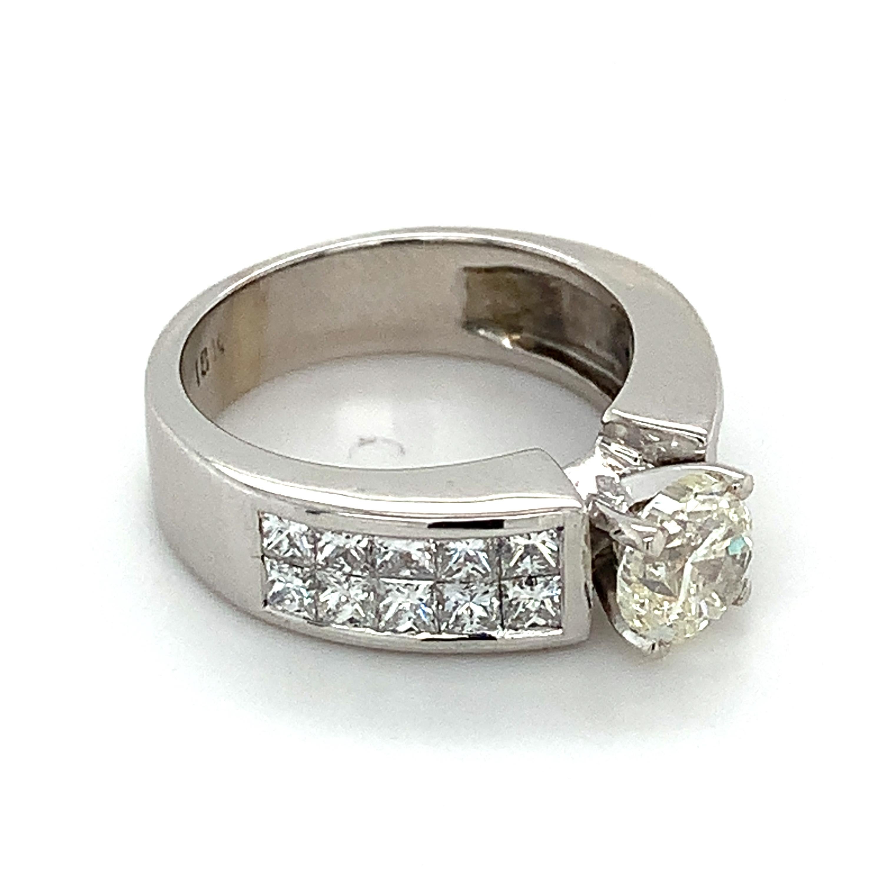 18 Karat Weißgold 1 Karat runder Diamantring mit unsichtbarem Prinzessinnenschliff (Rundschliff)