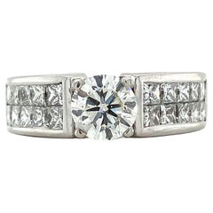18 Karat Weißgold 1 Karat runder Diamantring mit unsichtbarem Prinzessinnenschliff