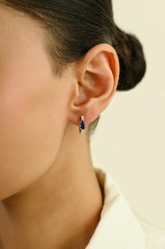 18K White Gold 1 Ct Pear-Shaped Blue Sapphire & Diamond Huggie Hoop Earrings