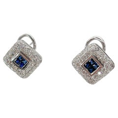 18K White Gold 1 CTW Sapphire and 1 CTW Diamond Earrings
