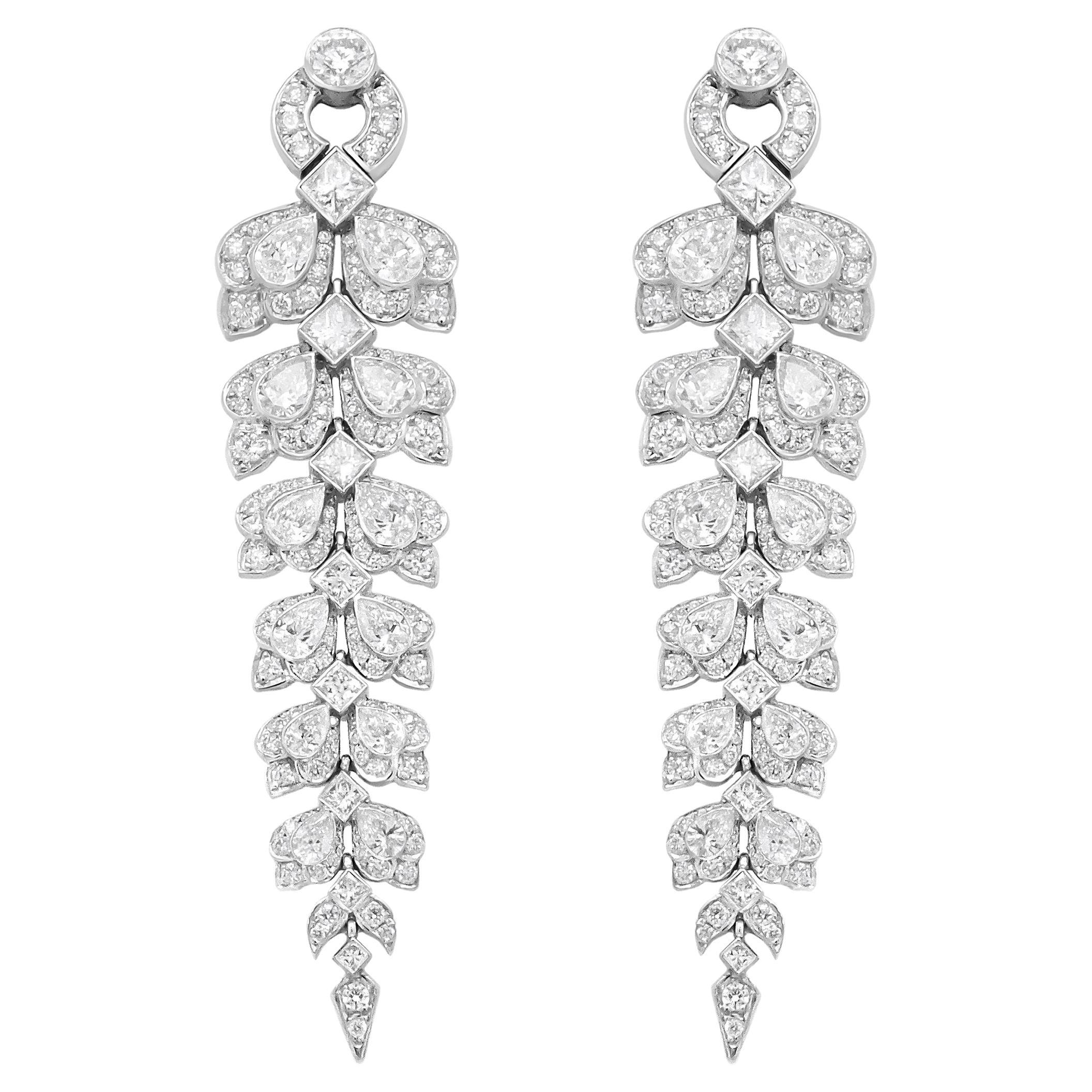 18K White Gold 10 1/4 Carat Diamond Art Deco Style Cascade Dangle Earrings