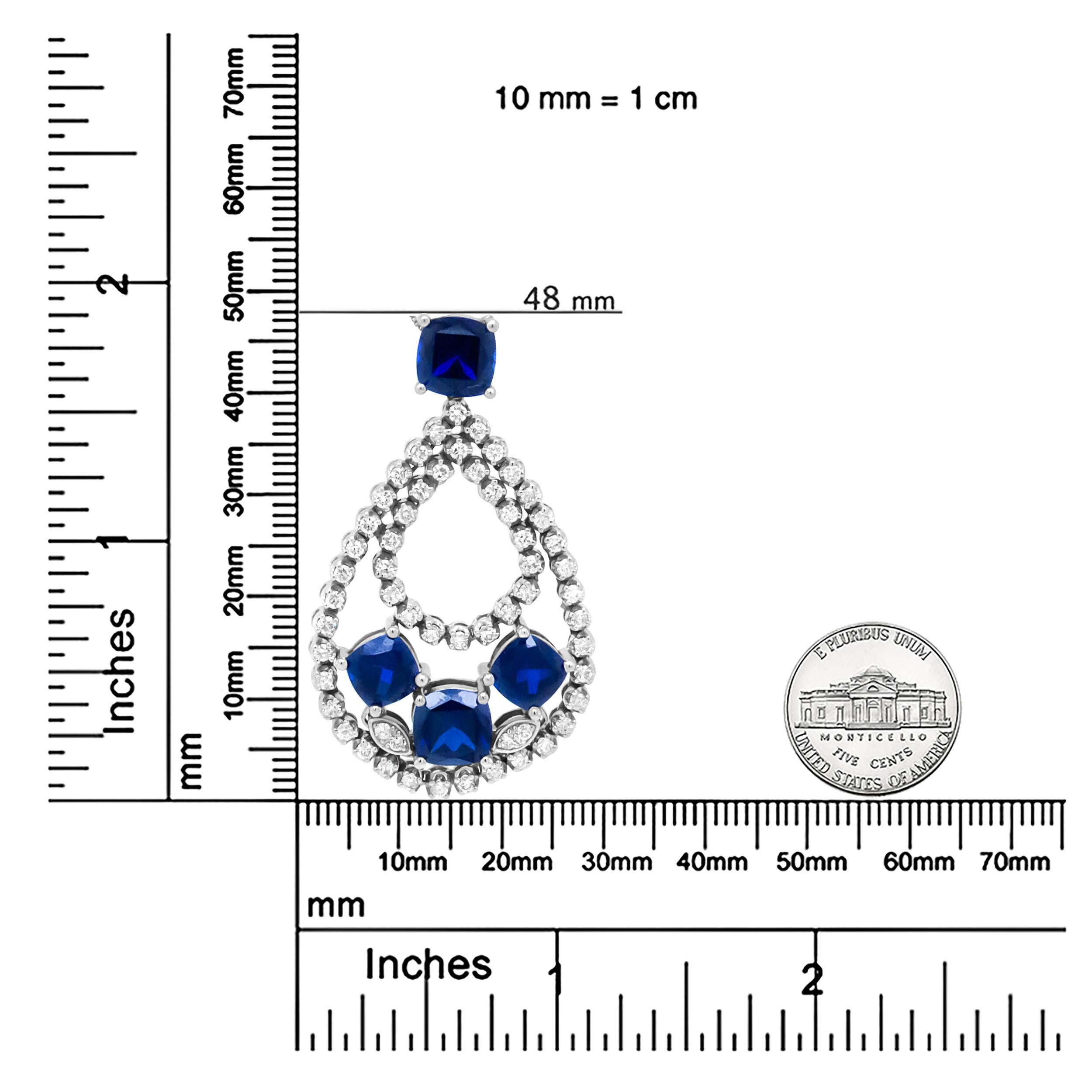 Women's 18K White Gold 1.0 Carat Diamond and Blue Sapphire Openwork Pendant Necklace