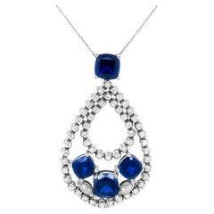 18K White Gold 1.0 Carat Diamond and Blue Sapphire Openwork Pendant Necklace