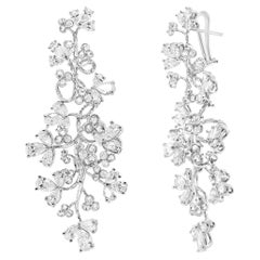 18K White Gold 10 Carat Round and Pear-Shaped Floral Diamond Dangle Drop Earring