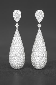 18K White Gold 10 Carat Round Diamond  Pave Drop Earrings