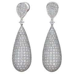 18K White Gold 10 Carat Round Diamond  Pave Drop Earrings