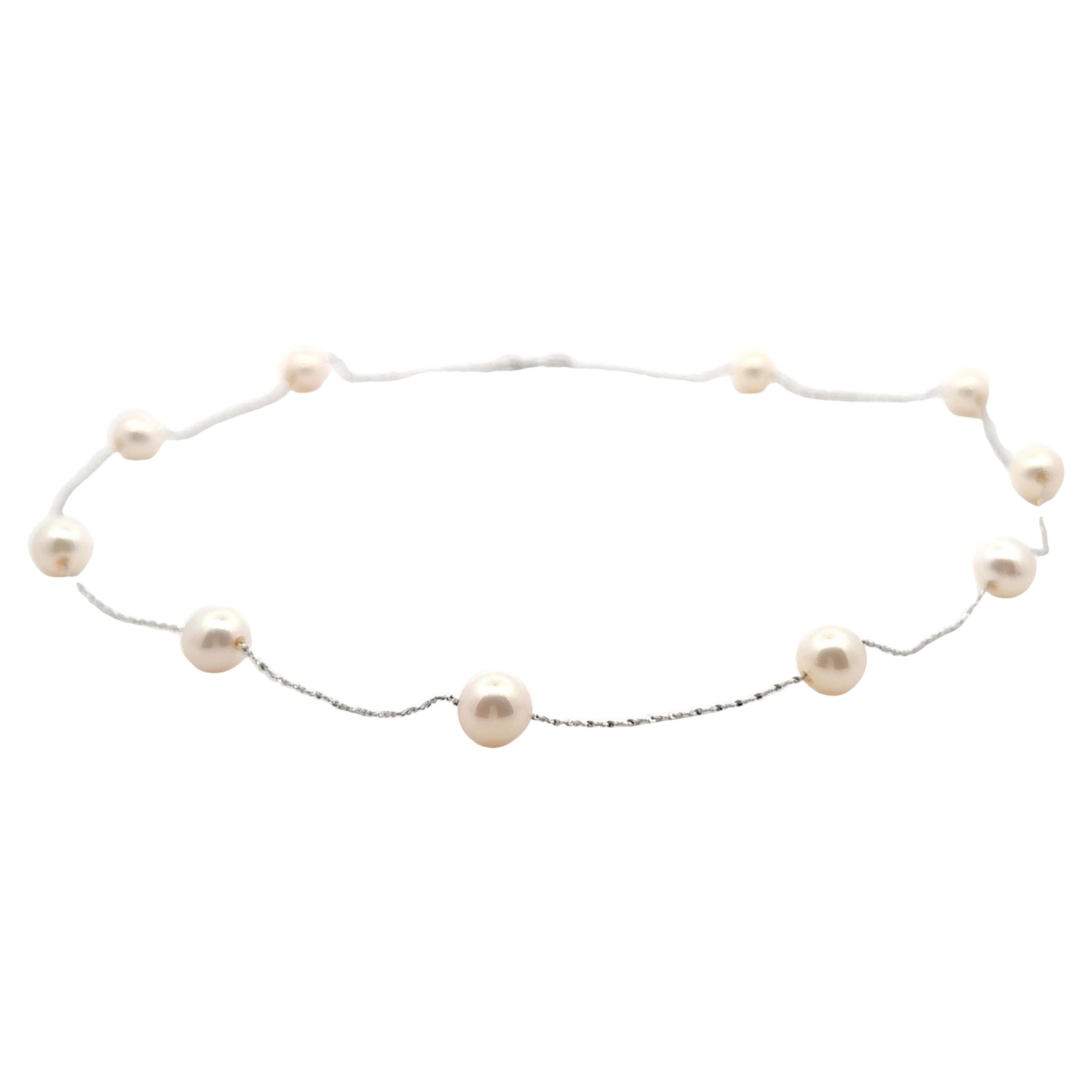 18K White Gold 10 Pearl Chain Necklace