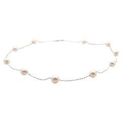 18K White Gold 10 Pearl Chain Necklace