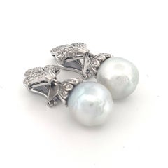 18K White Gold 1.00 Carat Diamond with Pearl Drop Earrings
