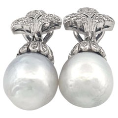 18K White Gold 1.00 Carat Diamond with Pearl Drop Earrings