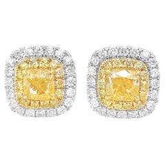 Boucles d'oreilles en or blanc 18 carats 1,00 CT diamant jaune et diamant