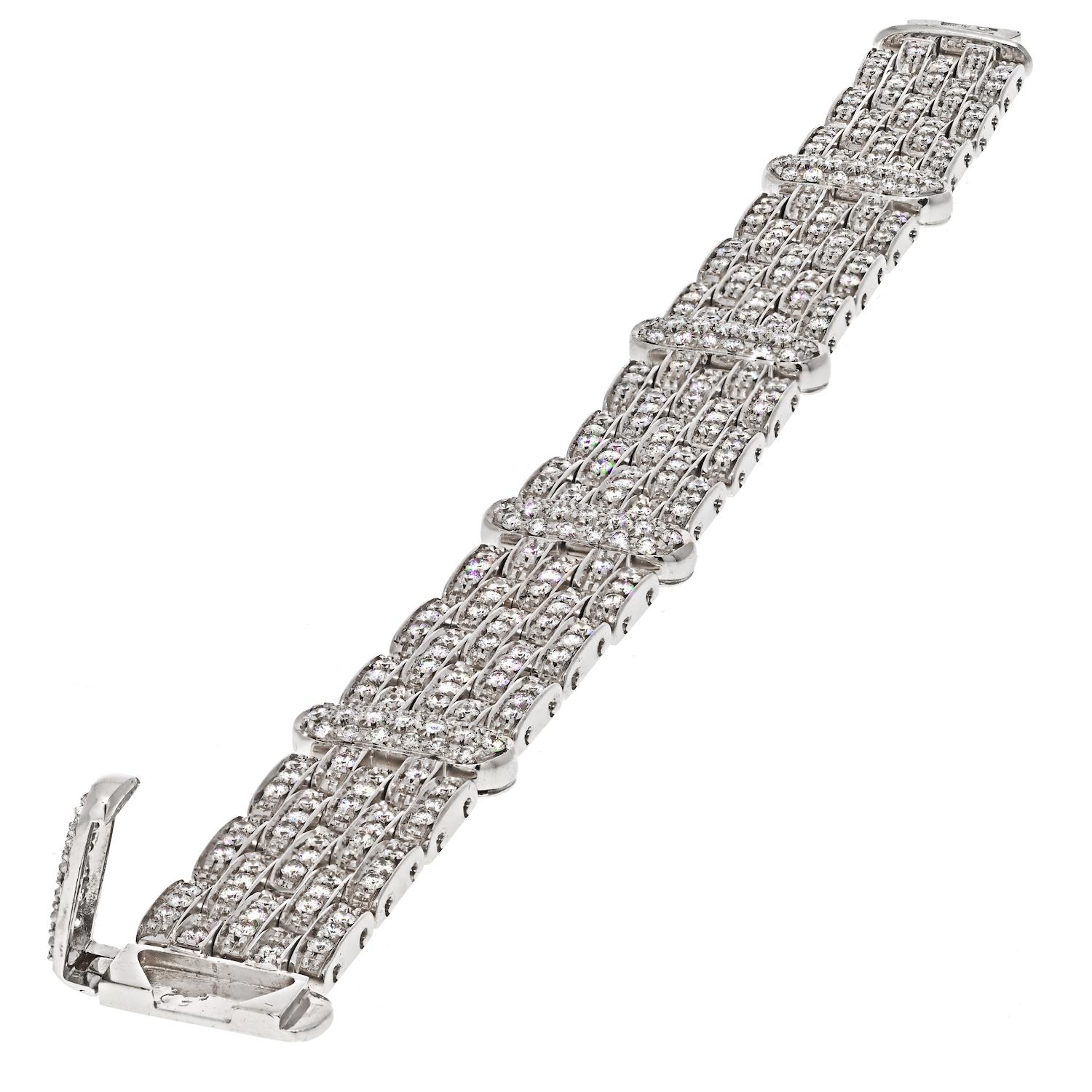 Taille ronde Bracelet pour dames en or blanc 18K 10.00cttw Five Row Diamond Link en vente