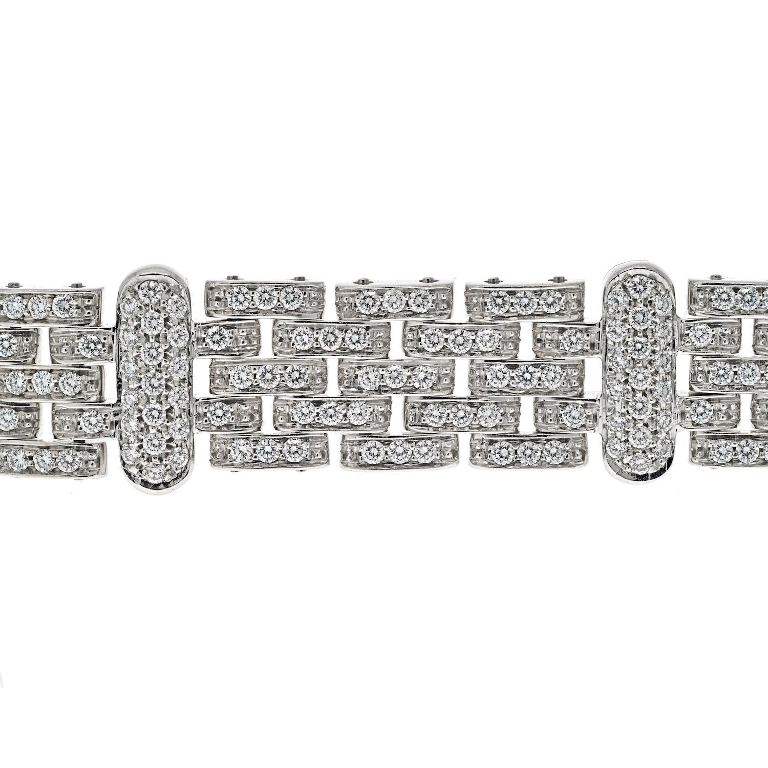 18K White Gold 10.00cttw Five Row Diamond Link Ladies Bracelet In Excellent Condition For Sale In New York, NY