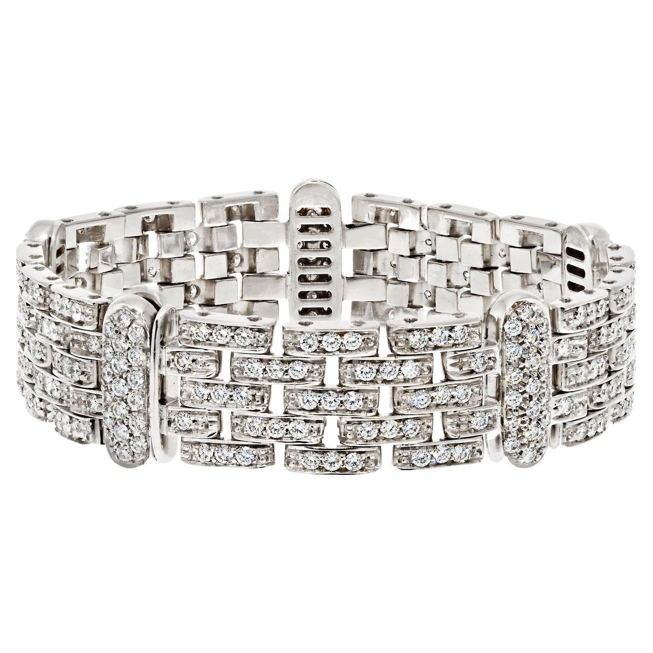 18K White Gold 10.00cttw Five Row Diamond Link Ladies Bracelet For Sale