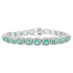 18k White Gold 10.01 Carats Emerald Diamond Halo Engagement Bracelet for Her