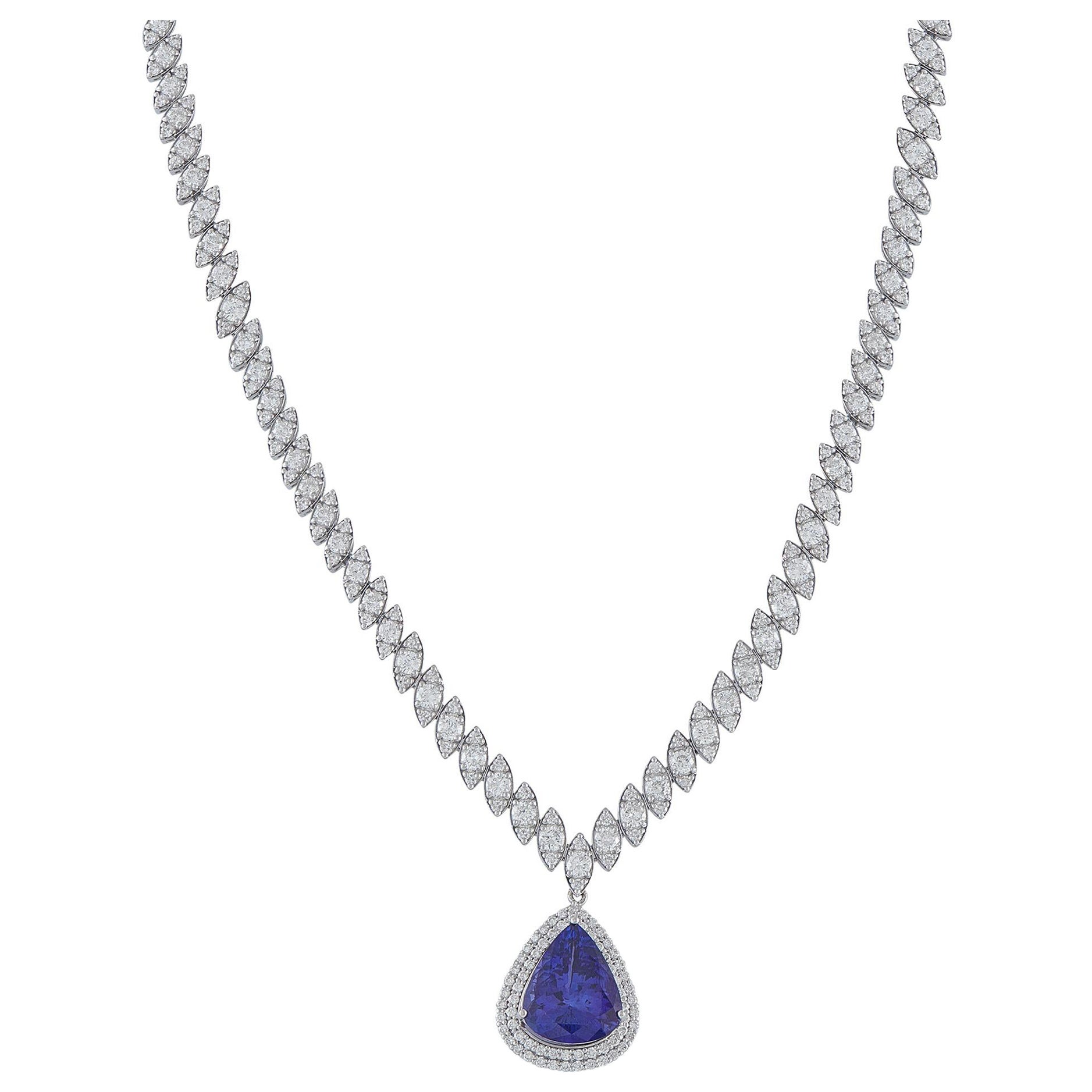 Collana in oro bianco 18K con diamanti e tanzanite da 10,03 carati #5328 in vendita