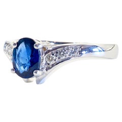 18K White Gold 1.00ct Blue Sapphire & 0.10ct Diamond Fine Chevron Ring