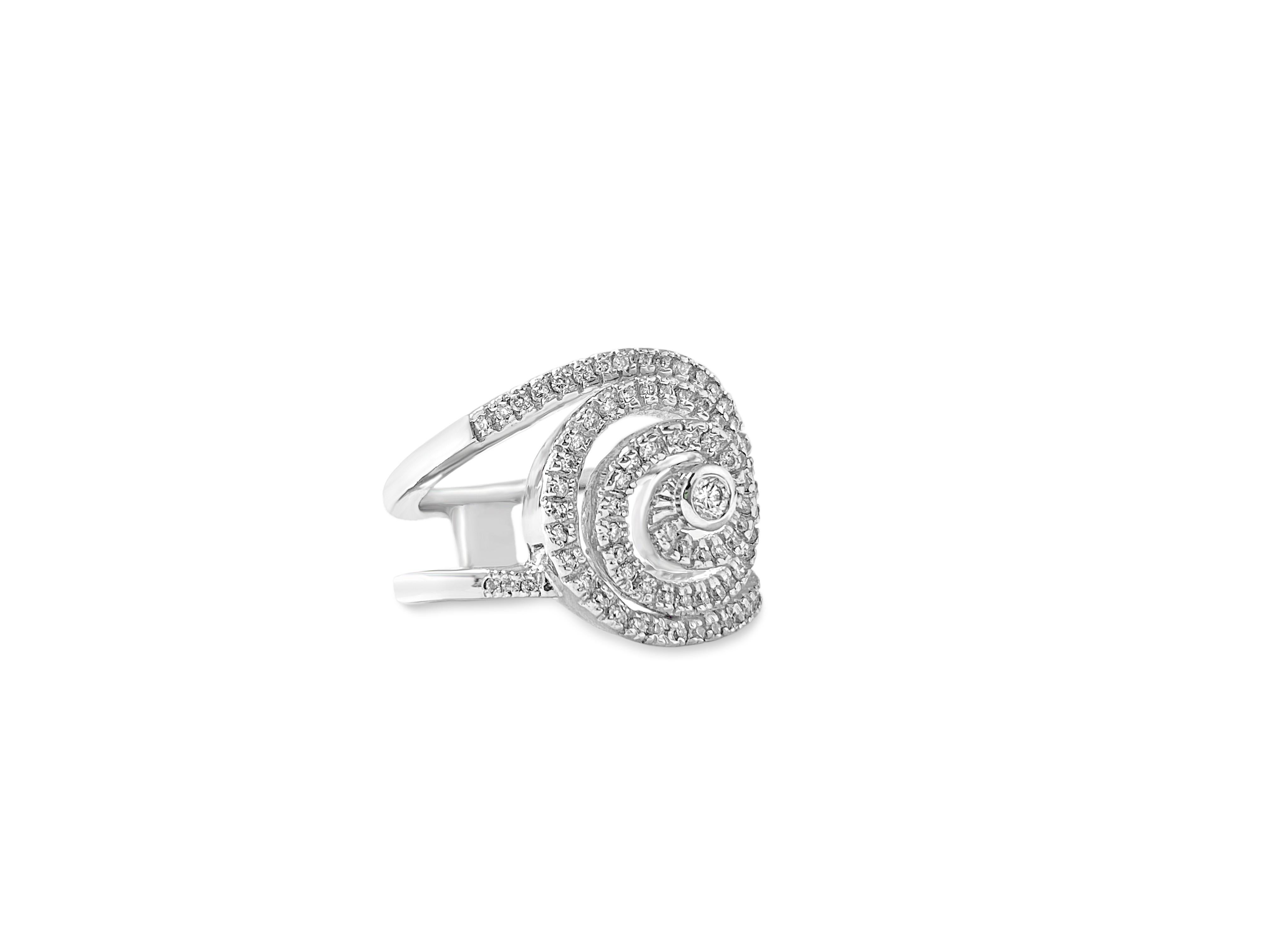 Anillo de Oro Blanco de 18k, Diamante de 1.00ct Motivo Remolino Contemporáneo en venta