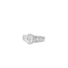 18k White Gold 1.00ctw Round Brilliant Natural Diamond Halo and Baguette-Cut Rin