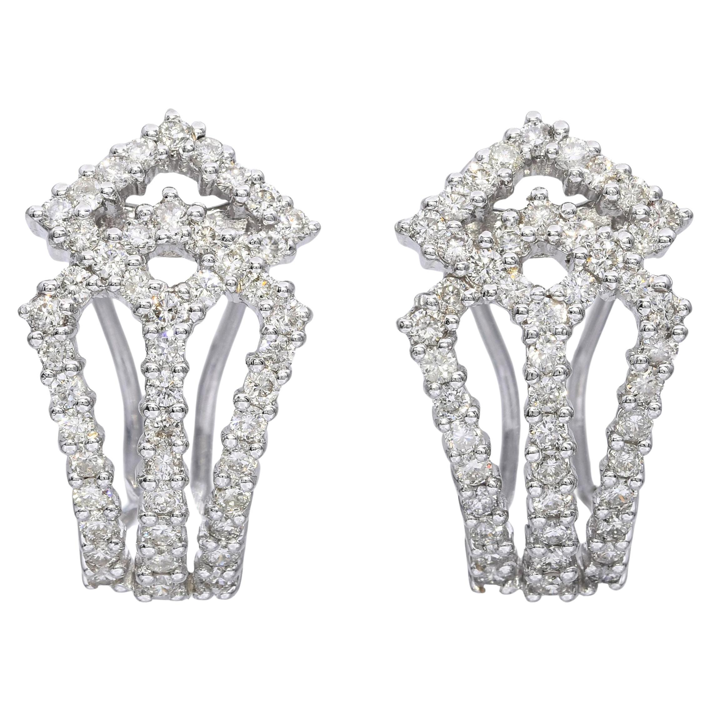 18k White Gold 1.00tcw Diamond Geometric Design Earrings For Sale
