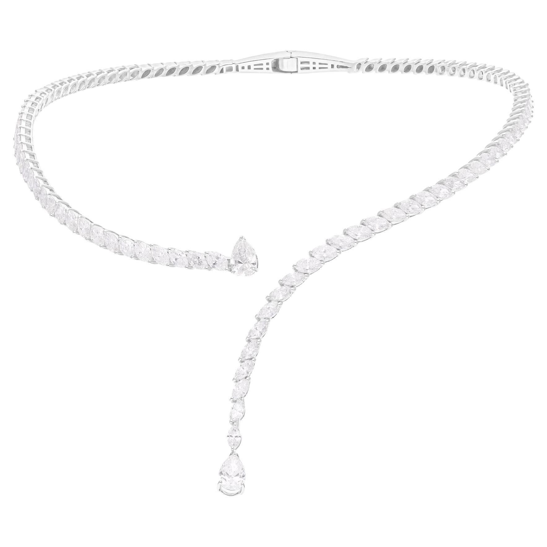 Collar tipo gargantilla de oro blanco de 18 quilates con un diamante de 10,17 quilates, SI/H, talla brillante redonda en forma de pera