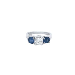 18k White Gold 1.02 Ct Radiant Cut Diamond and 1.87 Ct Round Cut Sapphire Ring