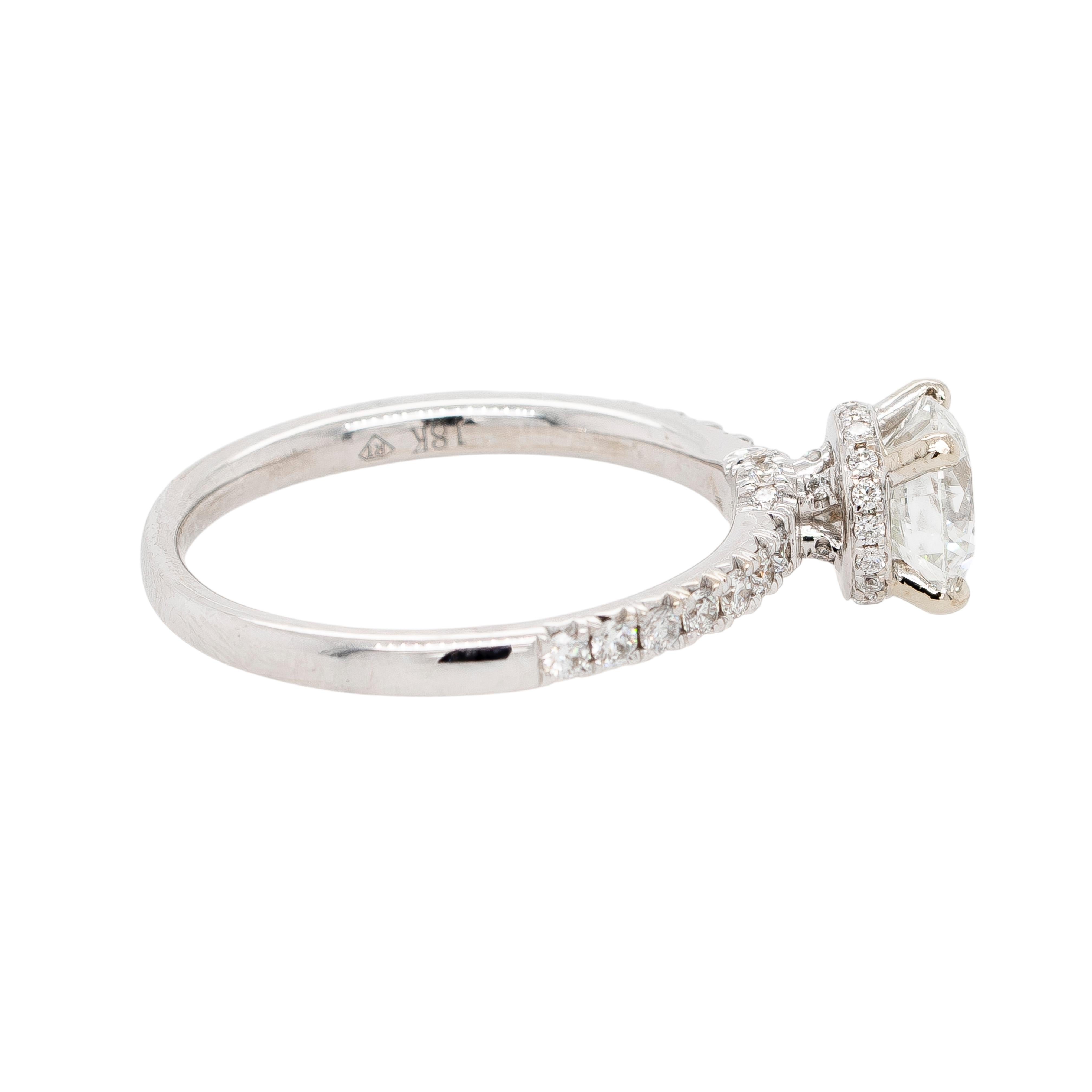 Taglio rotondo Anello in oro bianco 18k con diamante brillante rotondo H SI1 certificato GIA da 1,03 carati in vendita