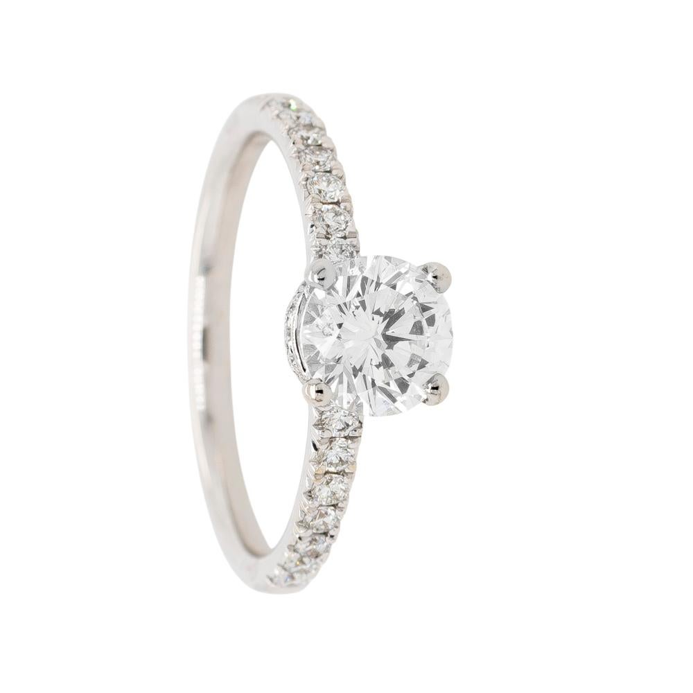 Anillo de oro blanco de 18 quilates con diamante brillante redondo de 1,03 ct con certificado GIA H SI1 en venta 1