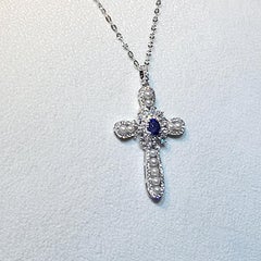 18 Karat White Gold 1.03 Carat Sapphire Pearl and Diamond Pendant with Chain