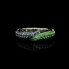 18k White Gold 1.03ctw Micro Pave Sapphire & Tsavorite Bypass Band Ring