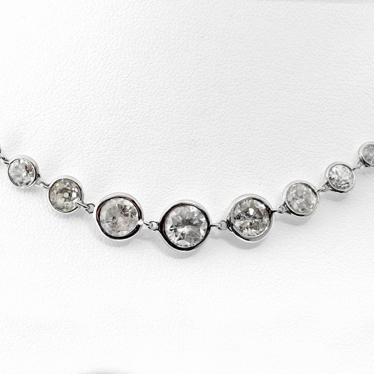 Round Cut 18K White Gold 10.58 Diamond Choker Necklace For Sale