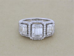 18 Karat White Gold 1.05 Carat Diamond Past Present Future Ring
