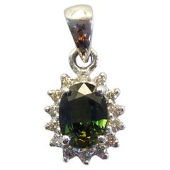 18K White Gold 1.05ct Green Sapphire & 0.20ct Diamond Sunburst Pendant Enhancer